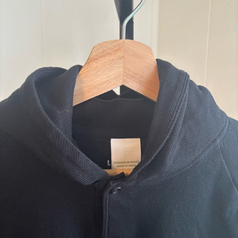 Lacoste Mens 5 - Medium Black Cotton Textured Knit Button Henley Pullover Hoodie
